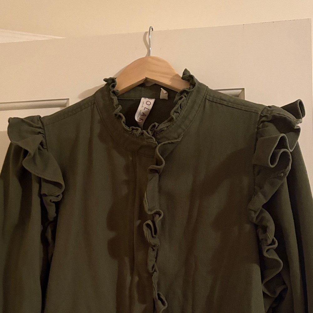 Dolan Dark Green Ruffle Utility Jacket - Picture 3 of 6